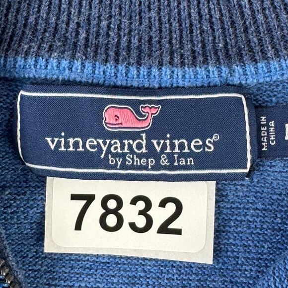 Vineyard Vines Navy Blue Stripe 100% Cotton Quarter-Zip Pullover Size Medium - Picture 13 of 13